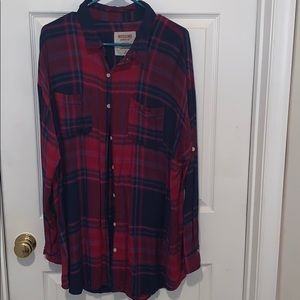 Navy, purple, and plum plaid shirt